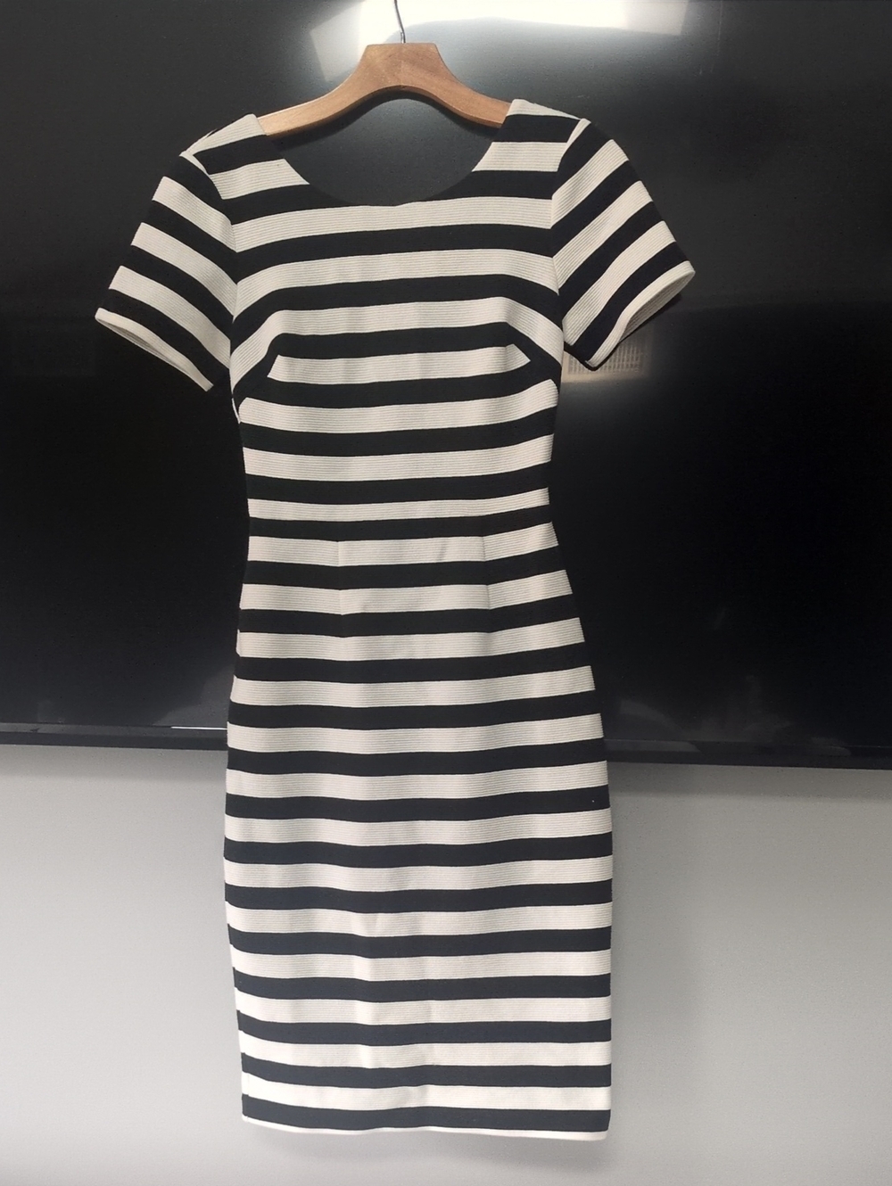 Boden Black and White Striped Midi Sheath Dress